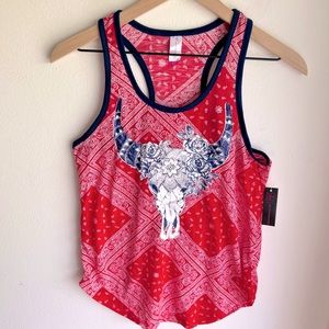 NoBo bandana design red white blue southwestern racer back tank top- size S